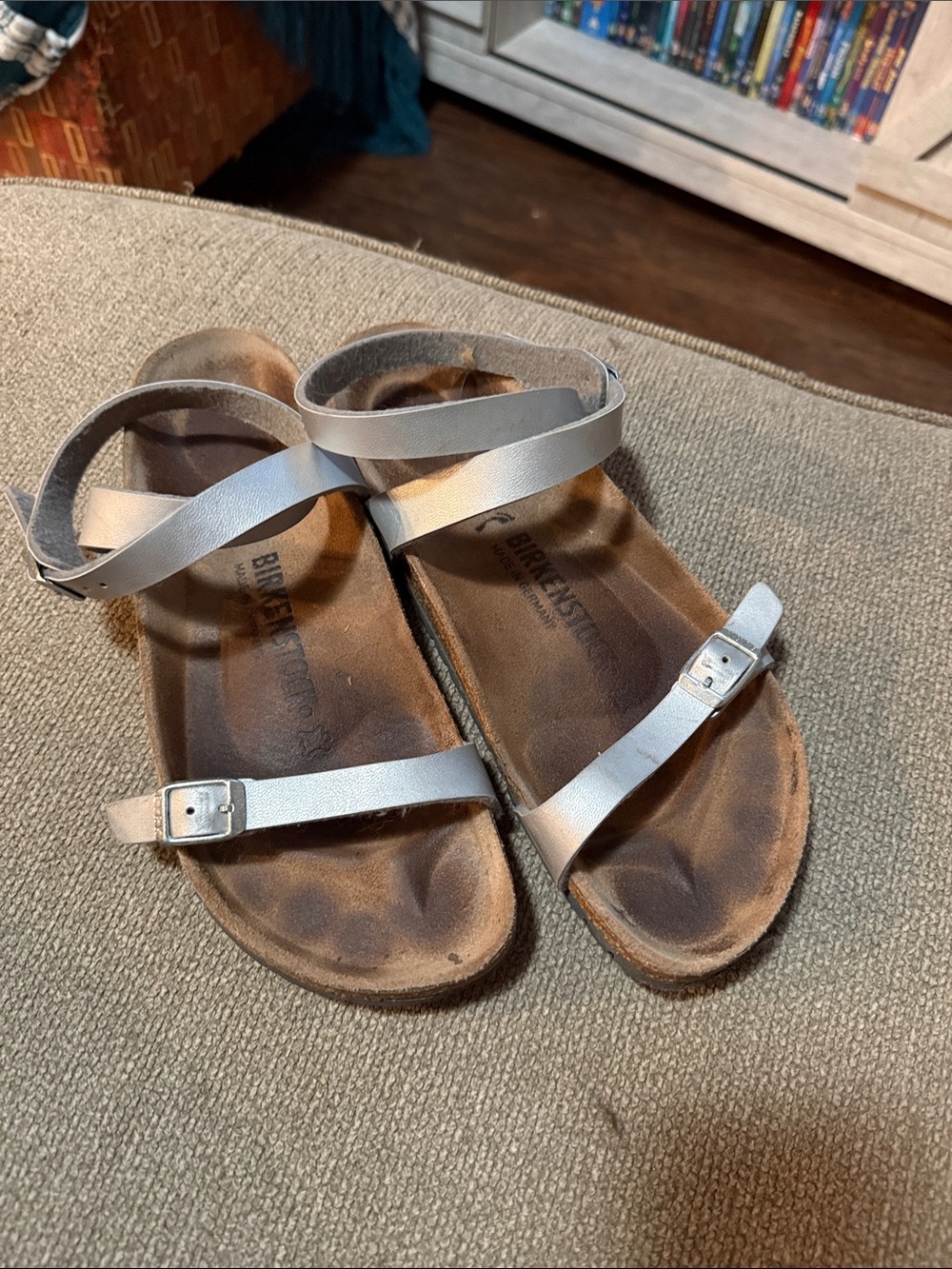 Birkenstock Women's Silver Double-Strap Ankle Sandals